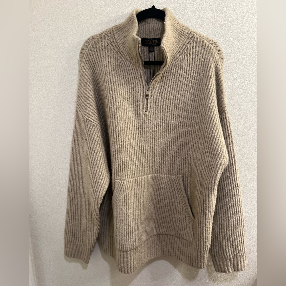 NWT Truth by Republic Quarter Zip Sweater in Taupe